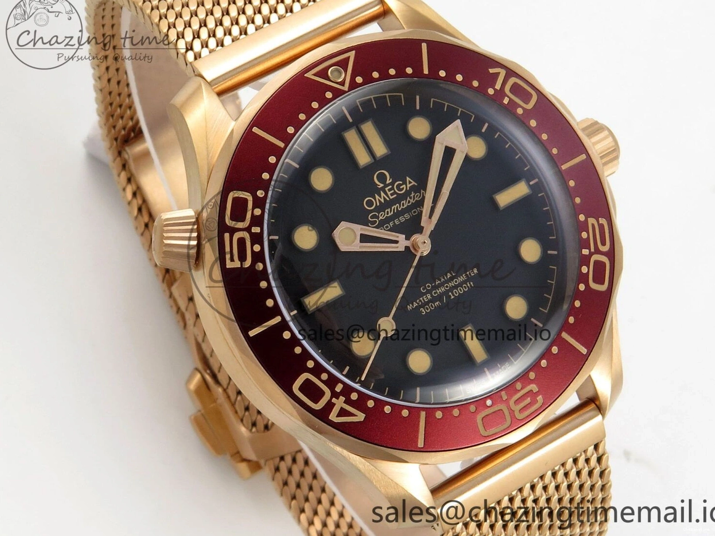 0322 Stylish Seamaster 300M Diver Rose Gold VSF 1:1 Best Edition Black Dial on Mesh Bracelet A 7662